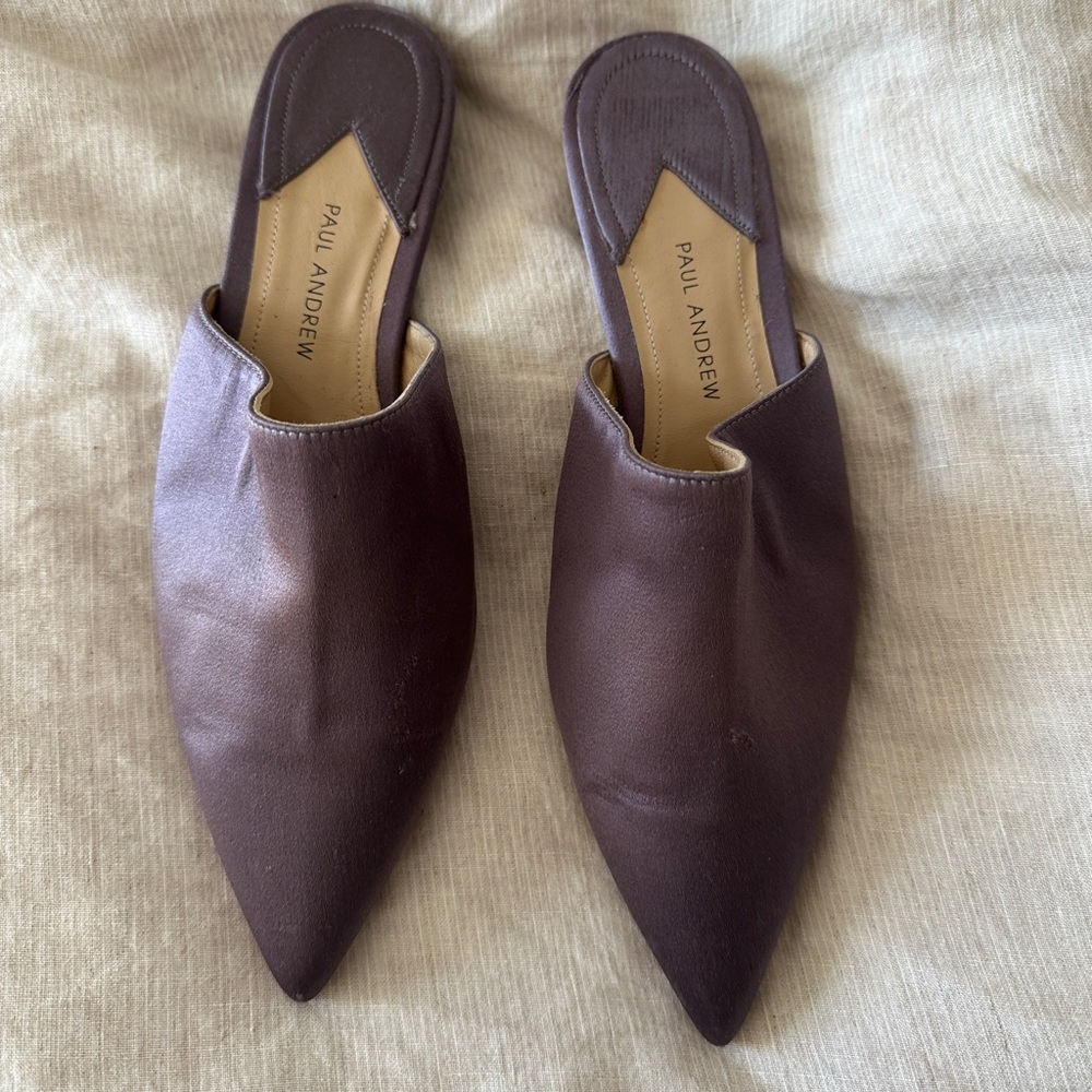 Paul Andrew Satin Purple Pointed Mules